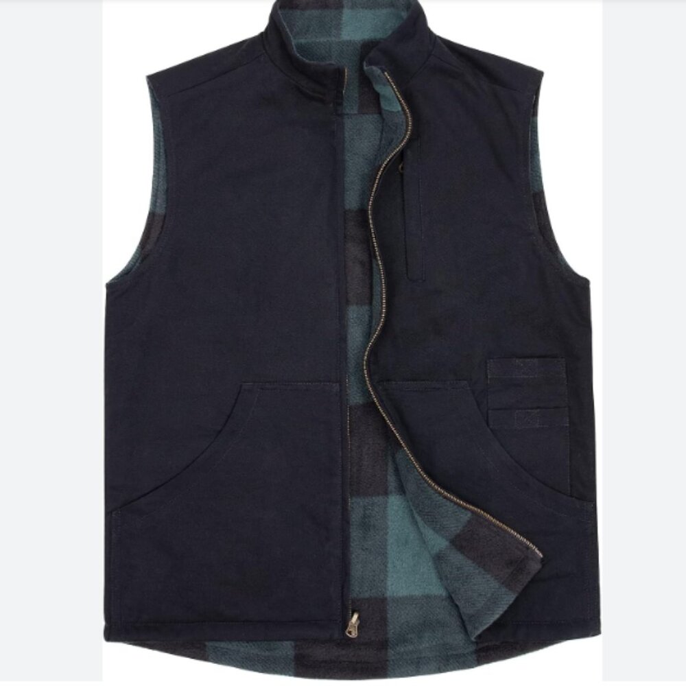 Zenthace - Mens Reversible Casual Vest, size medium US mens, color black/green.